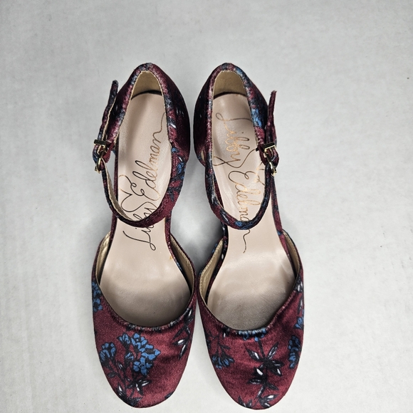 LIBBY EDELMAN floral print velour closed toe ankle strap pump womens shoes 6.5 - Picture 4 of 10